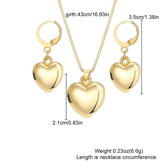 3/$35 Chunky Silver Heart Pendant Necklace & Dangle Hoop Earrings Set Jewelry - Picture 4 of 8